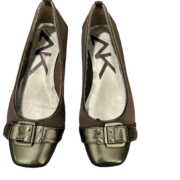 Anne Klein Shoes - Anne Klein Sport Brown & Metallic Toe Cap Buckle Accent Ballet Flat Shoe…